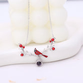 Personalisierte Projektions Kette „Roter Vogel auf roter Frucht“ – Foto & Text im Stein, Erinnerungs Geschenk für  für Sie